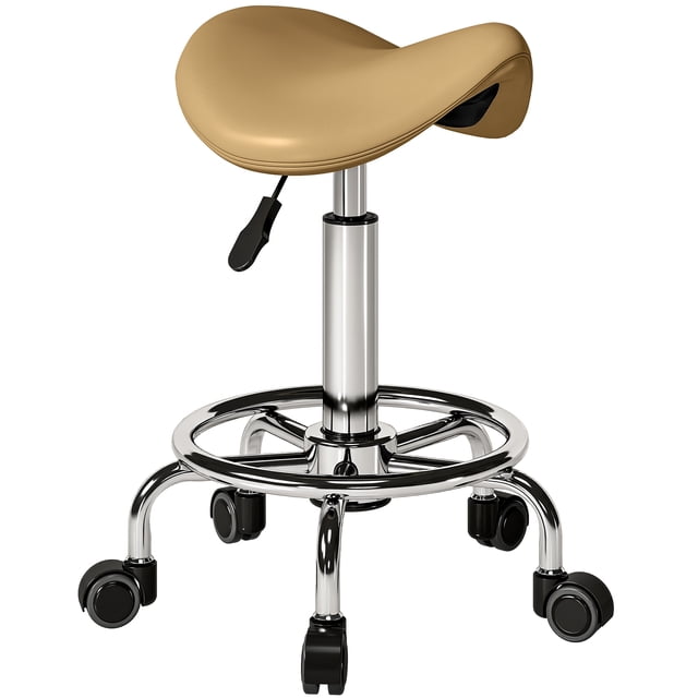 HOMCOM Saddle Stool Adjustable Rolling Salon Chair Light Brown