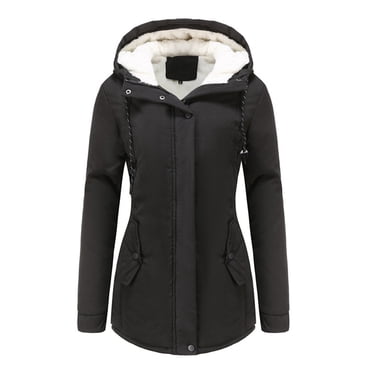 Bellella Manteau pour Femme à Manches Longues, Manteau d'Extérieur Épaissi en Peluche, Parka Unie à Capuche, Manteaux d'Hiver Chauds, Pardessus Noirs TG