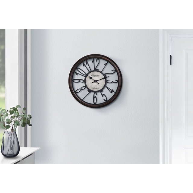 Monarch Specialties I 9084 - Horloges, Ronde 16 Pouces, Horloge Murale, Brun Antique, Transitionnel
