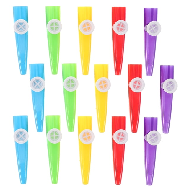 15 Pcs instruments de Musique kazoo Colorés en Plastique, Offerts en Couleurs Assorties Incluant Bleu, Vert, Jaune, Rouge et Violet. Ces kazoos Légers Sont Conçus pour des Cadeaux de Fête, l'Apprentissage musical et l'Accompagnement. Chaque kazoo Mesure Environ 11,5 cm de Longueur et Est portable pour une Utilisation Intérieure et Extérieure.