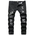 thumbnail image 1 of Jean Skinny Déchiré pour Homme, Décontracté, Coupe Ajustée, Couleur Unie, Long, 1 of 9