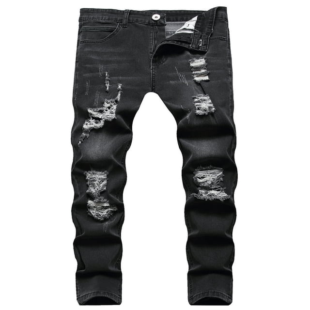 Jean Skinny Déchiré pour Homme, Décontracté, Coupe Ajustée, Couleur Unie, Long