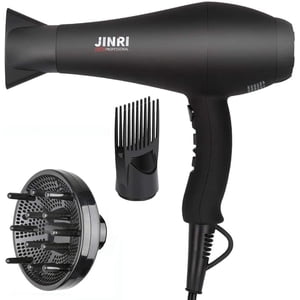 Hair Dryer 1875W, Negative Ionic Fast Dry Low Noise Blow Dryer, Professional Salon Hair Dryers with Diffuser, Concentrator, Styling Pik, 2 Speed and 3 Heat Settings (Bk)