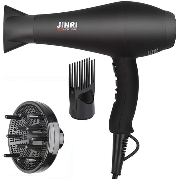 Hair Dryer 1875W, Negative Ionic Fast Dry Low Noise Blow Dryer, Professional Salon Hair Dryers with Diffuser, Concentrator, Styling Pik, 2 Speed and 3 Heat Settings (Bk)