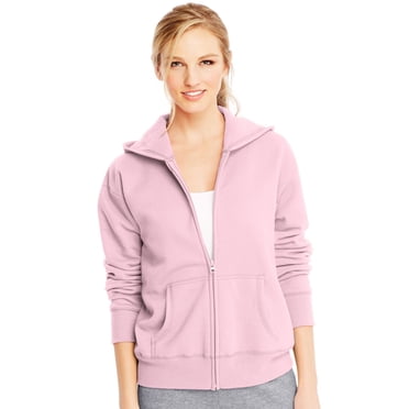 Hanes Womens ComfortSoft EcoSmart Full-Zip Hoodie Sweatshirt, L, Pale Pink
