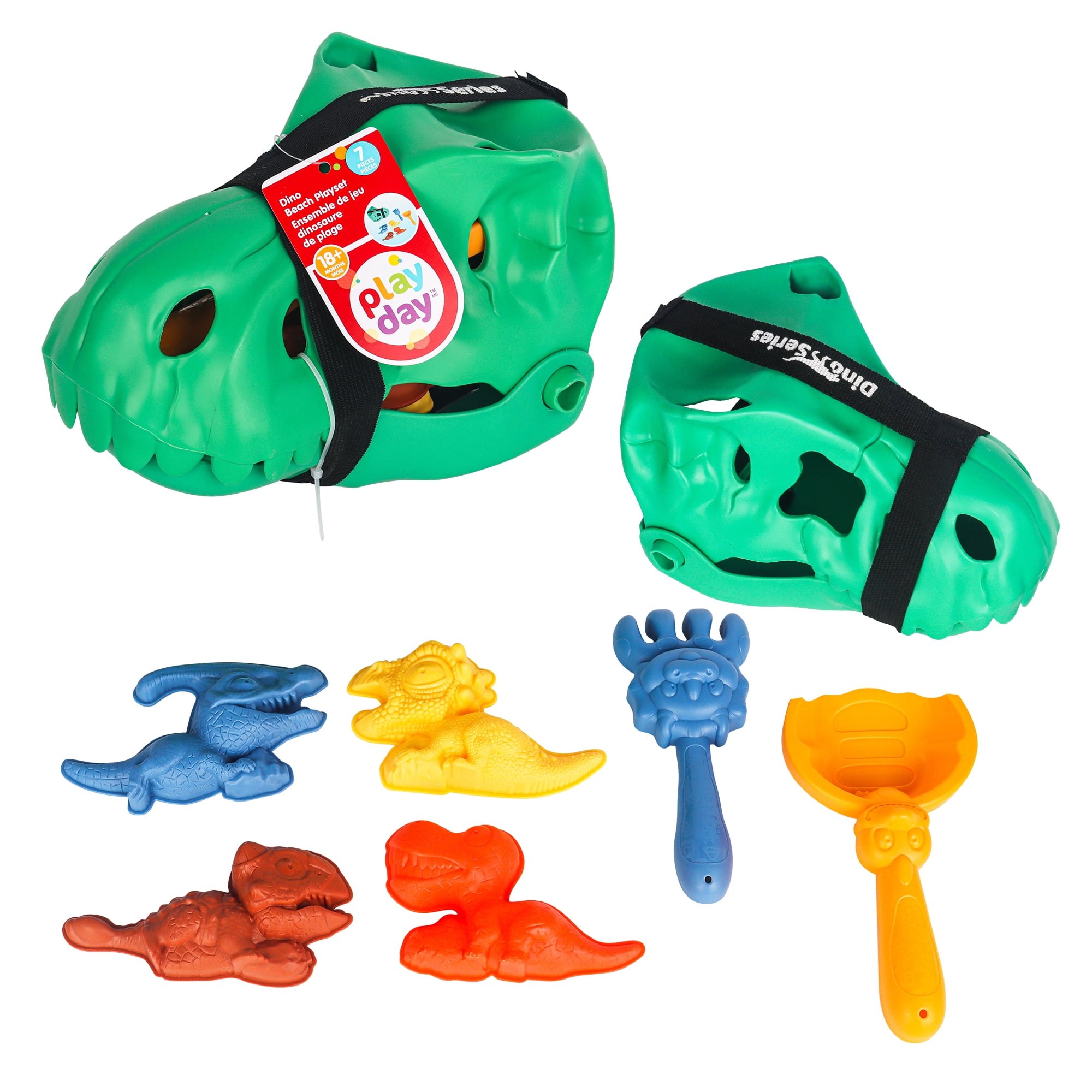 PLAY DAY PL Ensemble de jouets de plage et bac à sable dinosaures 7-en-1 – Robustes pour jeux extérieurs pour enfants