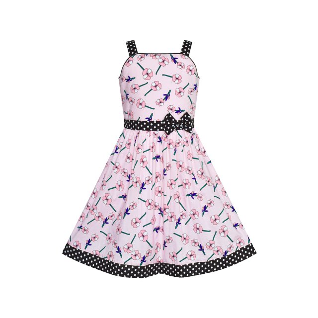 Robe Fille Rose Fleur Nœud Papillon Robe d'Été 4-5 Ans