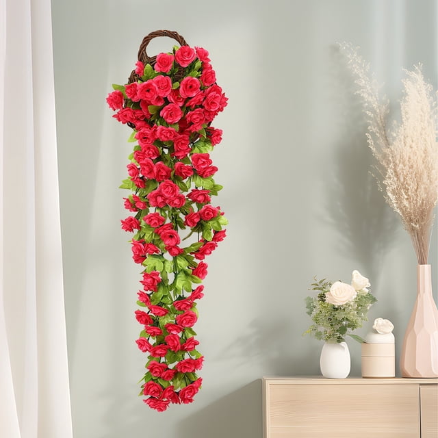 KITTEHIGM Roses Hanging Flowers Artificial Decorations Silk Roses Faux Hanging Plants Faux Hanging Roses Hanging Artificial Flowers Summer