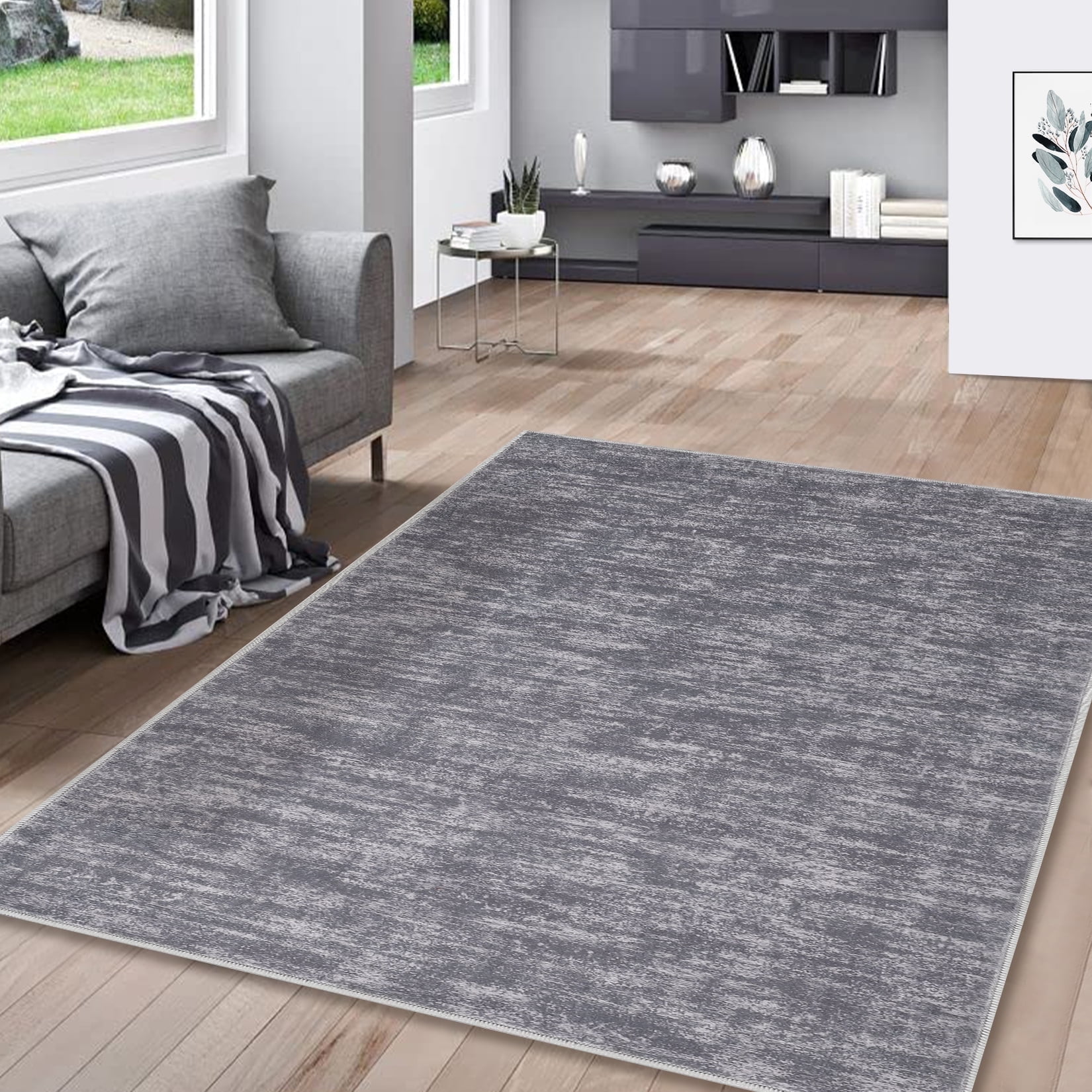 YUSAZENS 5 x 7 Modern Solid Area Rug Machine Washable, Non-Slip Low-Pile Door Mat for Entryway, Laundry, Soft Floor Mat for Home, Office, Living Room Gray