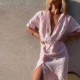 thumbnail image 4 of AherBiu Robe Chemise à Boutons pour Femmes en Coton et Lin, Col à Revers, Col en V, Manches Courtes, Robes Maxi pour Femmes, 4 of 7