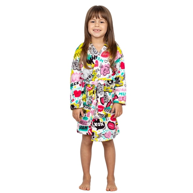Up Past 8 Girls' Bathrobe Fuzzy Hooded Robe Sleepwear