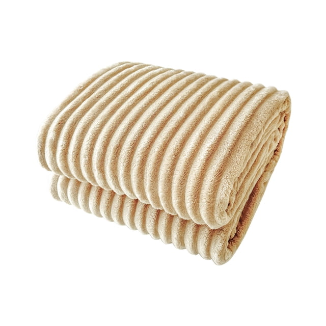 Beige 100Cm Four-Season Fleece Blanket Ultra-Soft Microfiber Ribbed Surface Sofa Bed Throw #02CJf