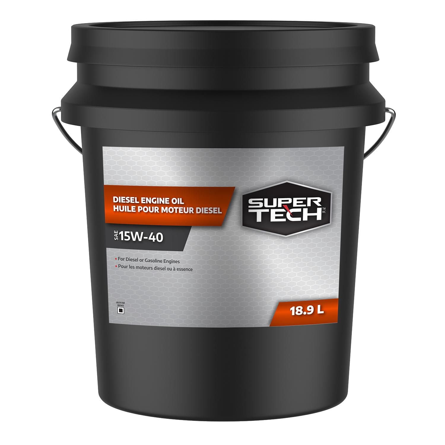 Huile moteur diesel SuperTech 15W40, seau,18.9L
