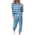 thumbnail image 3 of UPPADA Ensembles Deux Pièces Confortables pour Femmes Automne, Survêtement pour Femmes Tenue 2 Pcs Chandails à Col Rond Chandails Molletonnés Hauts à Enfiler Pantalons Jogger Ensembles de Détente avec Poches Bleu Pâle, TTTG, 3 of 6