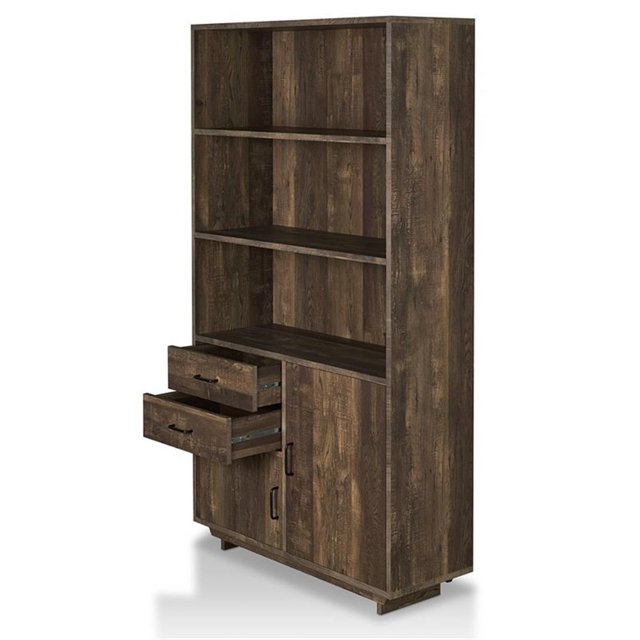 Bowery Hill Transitional Wood 3-Shelf Bookcase in Reclaimed Oak