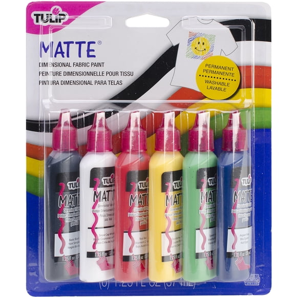 Peinture textile dimensionnelle mate Tulip, peinture liquide pour loisirs créatifs, lot de 6 flacons de 1,25 fl oz