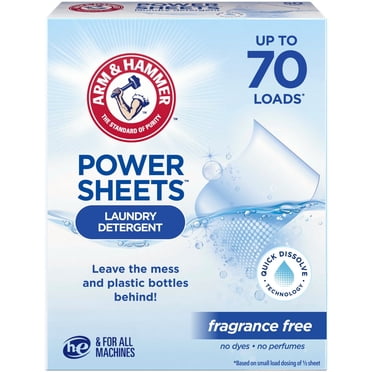 Arm & Hammer Power Sheets Laundry Detergent, Fragrance Free, Quick-Dissolve Sheets, 70 Loads, 35 Count