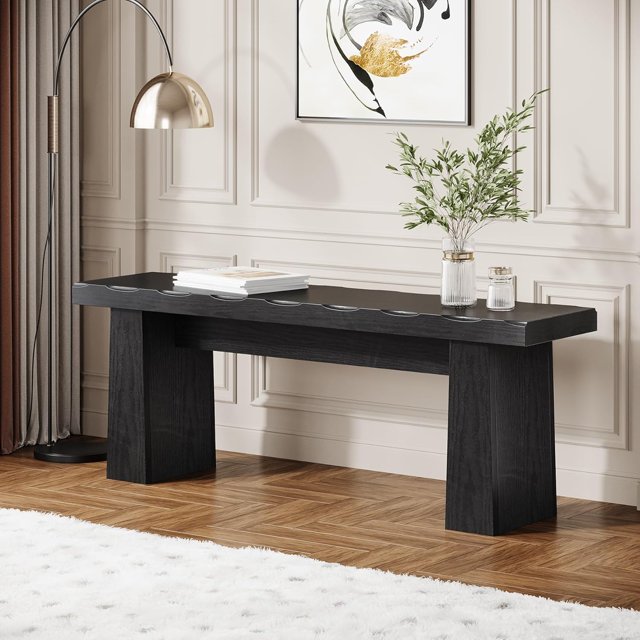 Tribesigns 47-Inch Wooden Entryway Bench, Black Dining Table Bench with Sturdy MDF Frame for Hallway, Kitchen, Bedroom