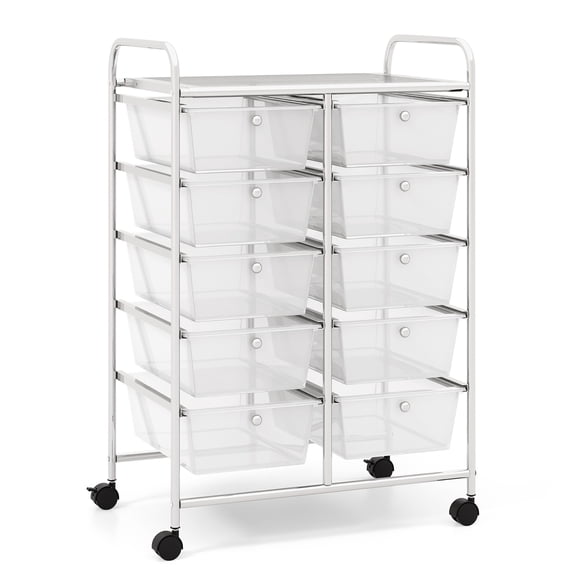 Gymax 10-Drawer Rolling Storage Cart Tools Scrapbook Paper Organizer on Wheels Clear
