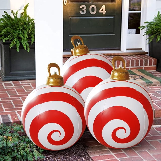 REZUOFI 2 Pcs Christmas Inflatable Decorations Outdoor PVC Ball with Pump for Yard Porch Holiday Decor Weather-Resistant Festive 60CM