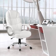 Large and Tall Office Chair Ergonomic Computer Desk Chair Adjustable PU Leather Rolling Chair for Home Office, White