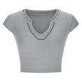 thumbnail image 4 of Timegard Going out Tops for Women Ribbed Cap Sleeve Low V Neck Comfy Slim Cropped Tops Summer Fashion, 4 of 5