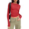 thumbnail image 1 of ORUYROP Womens Long Sleeve Fall Fashion 2023 Crop Tops Basic Layering Workout Slim Fitted T Shirts Y2K Tops, 1 of 5