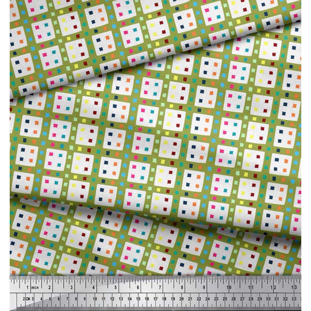 Soimoi Japan Crepe Satin Fabric Geometric Check Decor Fabric Printed Yard 42 Inch Wide
