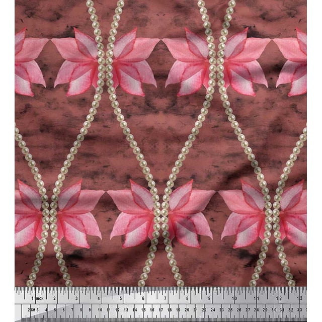 Soimoi Poly Georgette Fabric Floral & Ogee Damask Print Fabric by Yard 42 Inch Wide