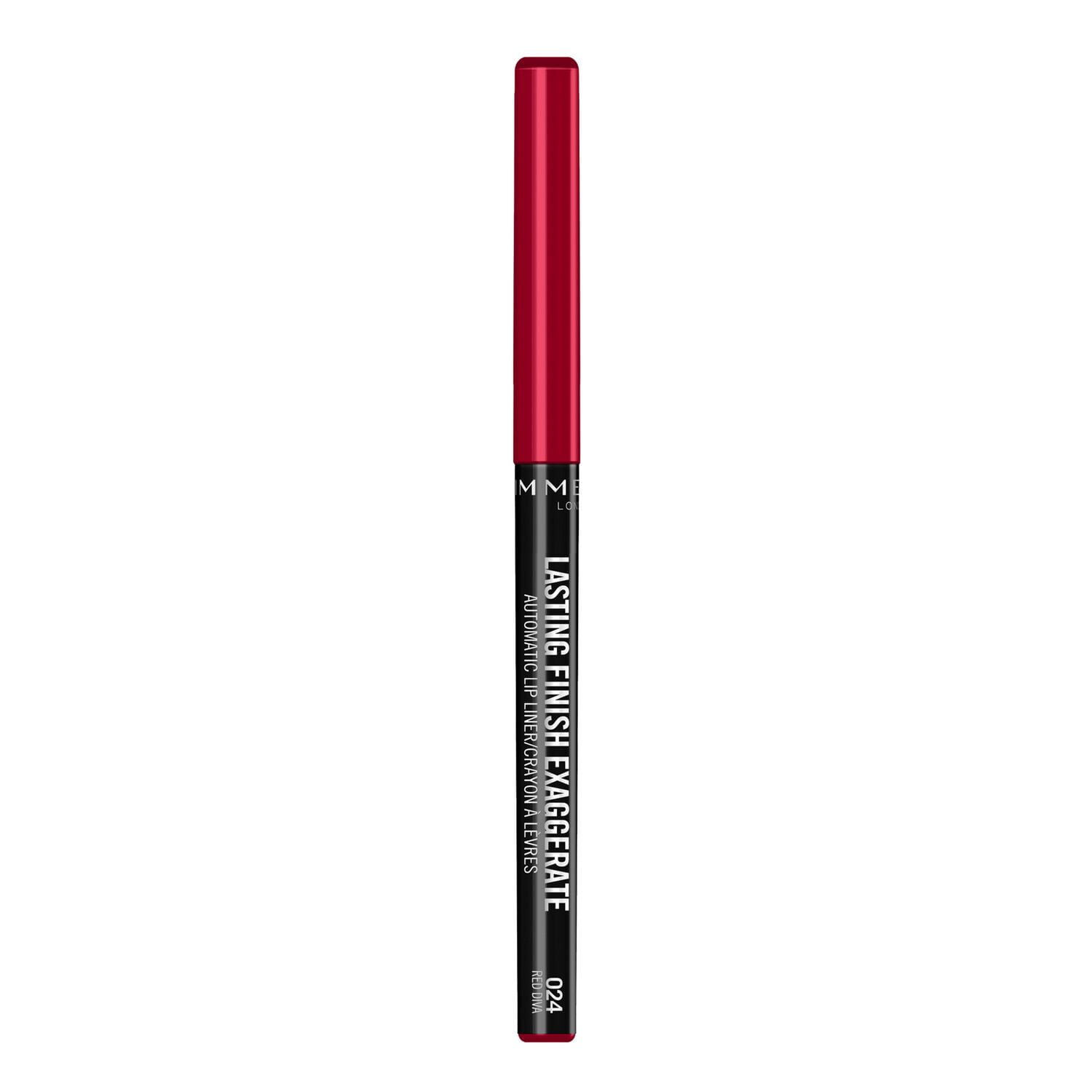 Rimmel Crayon à lèvres automatique Lasting Finish Exaggerate, crémeux, mélange de cire, silicone volatil et vitamines (E,C