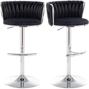 Tabourets à barres de velours Ensemble de 2, Chaises bar de comptoir avec bas dos, Tabourets pivotants pour l'île de la cuisine, Bar Pub (Noir)