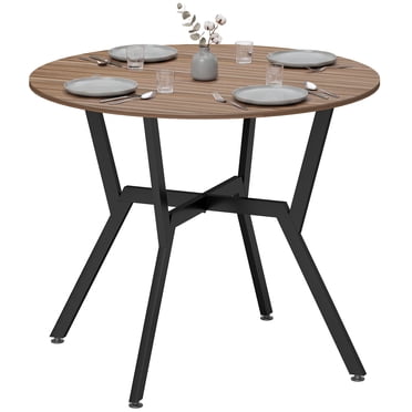 HOMCOM Dining Table Round Kitchen Table w/ Steel Frame, Brown