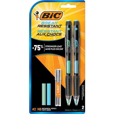 BIC Break Resistant Mechanical Pencils with Erasers, HB Medium Point (0.7 mm), 2-Count pack of Pencils for School or Office Supplies