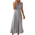 thumbnail image 2 of Ovzne Robes pour Femmes Robe Femme Femmes Été Coton et Lin Couleur Unie Décontractée Col Rabattu Sans Manches Robe à Boutons Robe pour Femmes Liquidation, 2 of 6