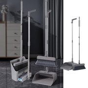 Wzzjkit Broom with Dustpan Combo Set 3-in-1 Set Household Cleaning Supplies Stainless Steel Handle Broom and Dustpan Set for Office Home Kitchen Lobby Floor Broom and Dustpan