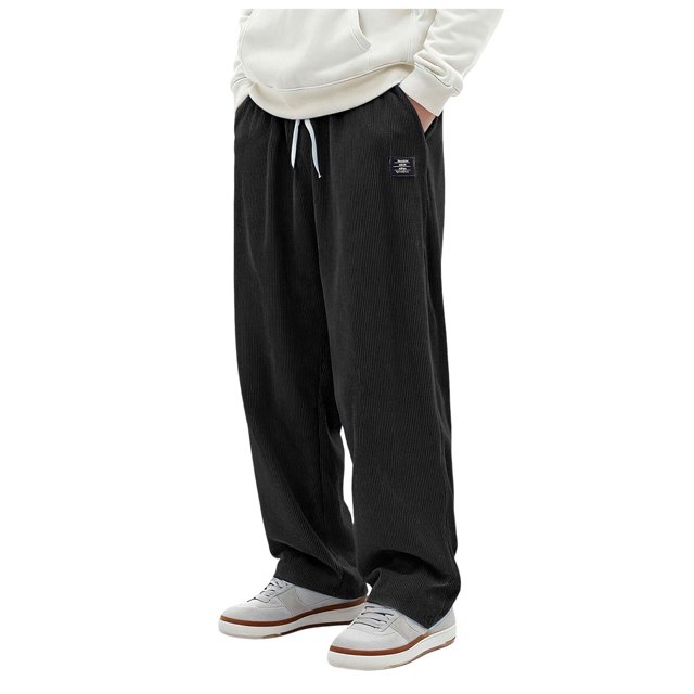 Ketyyh-chn99 Men's Casual Cargo Sweatpants Men's Corduroy Pants Solid Corduroy Rope Pants With Drawstring Waist Straight Pants Size for 4XL,Black