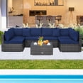 thumbnail image 4 of Patiojoy 7 Pcs Outdoor Patio Furniture Set All-Weather PE Rattan Sofa Set w/Coffee Table & Cushions Navy, 4 of 10