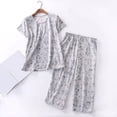 thumbnail image 2 of 2025 Ensemble de Pyjama en Coton pour Femmes Ensembles de Pyjamas pour Femmes Haut à Manches Courtes Robe de Nuit Capri Pantalon pour Dames Tenue de Nuit, 2 of 6