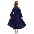 thumbnail image 2 of Oyolan Kids Girls Solid Color Halter Off-shoulder Long Sleeve Party Dress with Ruffled Hem Flower Girls Gown Navy Blue 16, 2 of 7