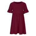 thumbnail image 4 of mtvxesu Robes, Robe à Manches à Volants à Col Rond pour Femmes, Printemps/été, Style Européen et Américain, Tenue de Bureau Décontractée, Couleur Unie, Manches Courtes, Col Rond, Longueur Genou, 4 of 5