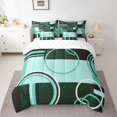 thumbnail image 2 of YST Retro Green Grey Black Comforter Set 7 Piece Full Geometry Swirls Gromment Bedding Set for Kids Teens Adult Abstract Circles Rings Geometric Grid Bed Set Graphic Texture Fitted Sheet, 2 of 5
