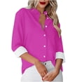 thumbnail image 1 of Besolor Button Down Shirts for Women Solid Color Long Sleeve Colared Tops Loose Office Blouses for Casual Work, 1 of 5