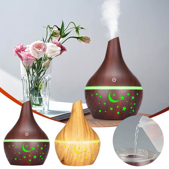 Yannianjz 2Pcs Aroma Oil Diffuser, USB Rechargeable Portable Wood Grain Humidifier, LED Aromatherapy Diffuser With Mist For Home, Office, Travel, Bedroom