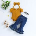 thumbnail image 2 of Yuyuzo Newborn Baby Girl Clothes Set Ribbed Knit Button down Romper Flare Jeans Infant Outfits with Headband, 2 of 7