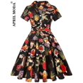 thumbnail image 1 of 2024 Robe Vintage d'Été pour Femmes à Imprimé Perroquet et Oiseau, Décontractée, Verte, Rétro, Pin-Up, Pin-Up, Robe de Fête Rockabilly Années 50 60, Robe Soleil Évasée, 1 of 7