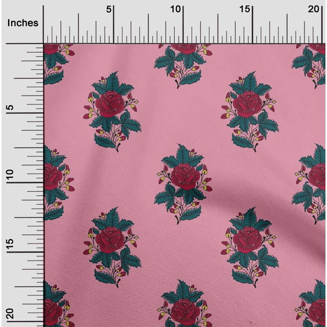 oneOone Georgette Viscose Fabric Leaves & Floral Block Print Fabric BTY 42 Inch Wide