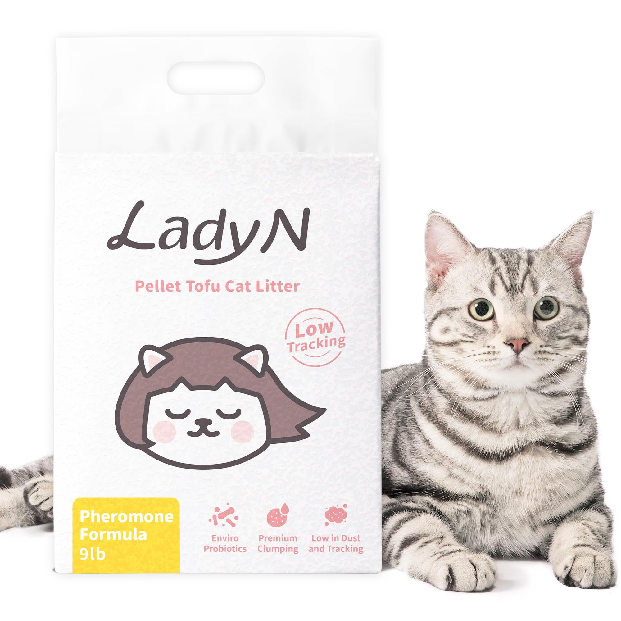 Lady N Cat Attract Tofu Litter - Natural Attractant Formula for Litter Box Training Calming Pheromone for Multi-Cat Homes Classic Pellet Shape for Standard Litter Box 9lb