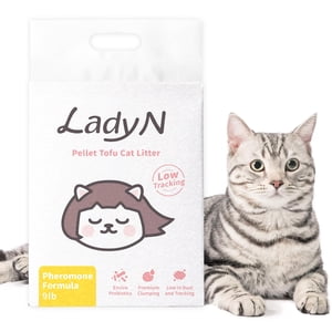 Lady N Attract Cat Tofu Litter - Formule Attractante Naturelle pour Litter Box Entraînement Phéromone calmante pour les maisons Multi-Cat Forme Pellet Classique pour la boîte Litter Standard 9lb