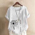 thumbnail image 1 of Jusqu'à 50 % de Rabais Horkkom Chemises à Manches Courtes pour Femmes Été Grande Taille Chemises en Lin Décontractées Col Rond Imprimé Floral Hauts Amples, 1 of 4