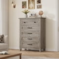thumbnail image 4 of Commode à 5 Tiroirs pour Chambre, Commode Verticale de 41,3 Po de Hauteur avec Grand Rangement, Coffre de Garde-Robe Autoportant en Bois pour Chambre, Salon, Gris Cendré, 4 of 7